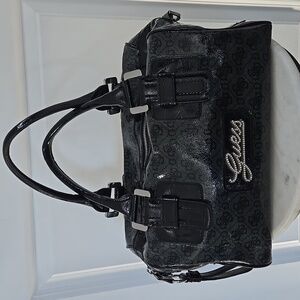 Guess Shiny Black Logo Handbag